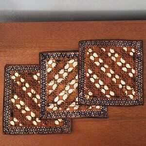 Like new set of 3 matching brown & cream-colored handkerchiefs